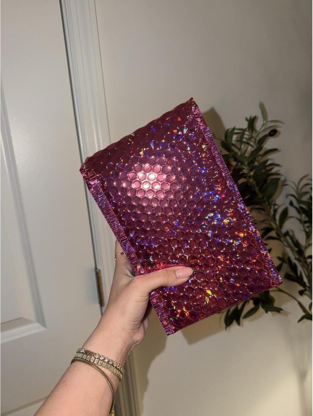 10 pink metallic bubble mailers